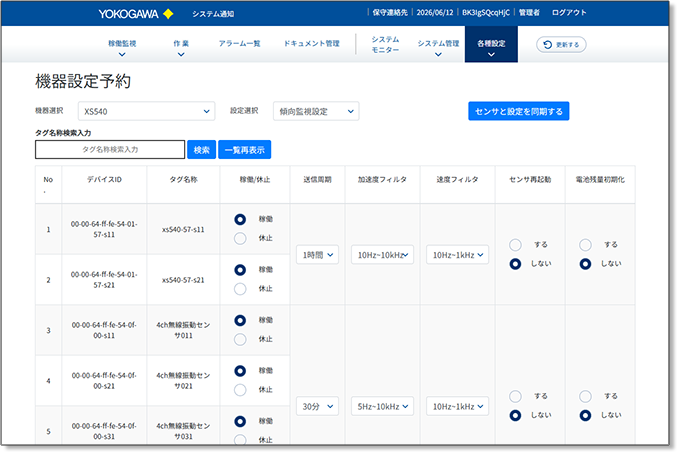 傾向監視設定