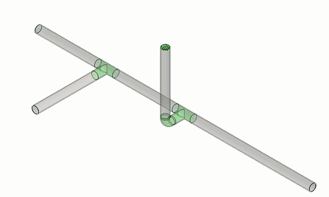 図 26: T字配管近くに曲がり管がある場合の流体シミュレーション結果