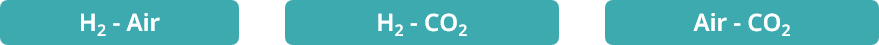 H2 - Air, H2 - CO2, Air - CO2 